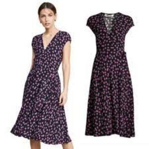Diane von Furstenberg Goldie Dandelion Print Wrap Dress in Swirling Berry Black